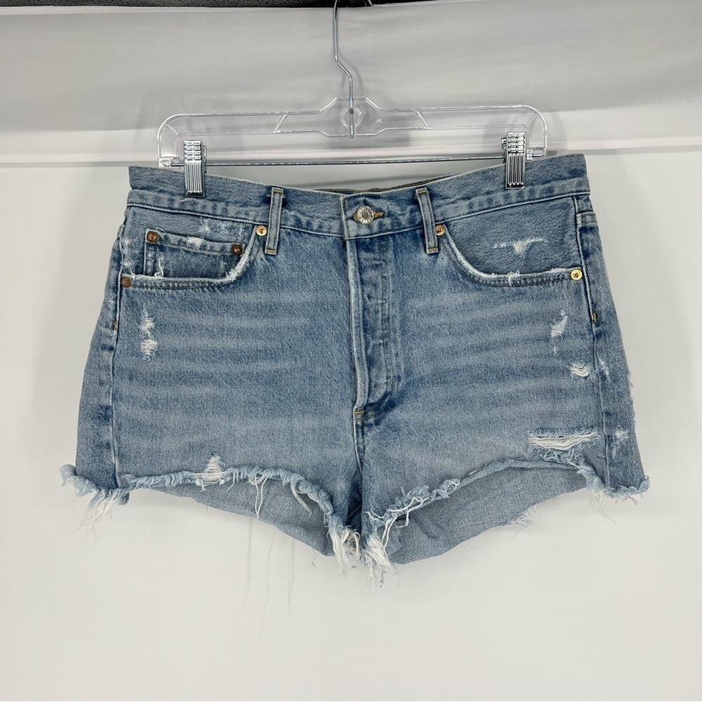 AGOLDE Parker Light Wash Distressed Mid Rise Classic Denim Cut Off Shorts 29